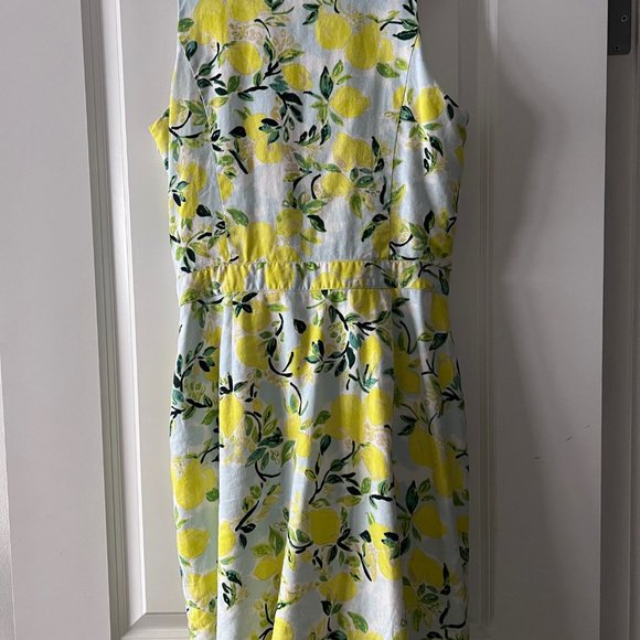 DRESS - 1901 brand, size M, yellow lemons, greens on white background, lined. - Picture 2 of 4